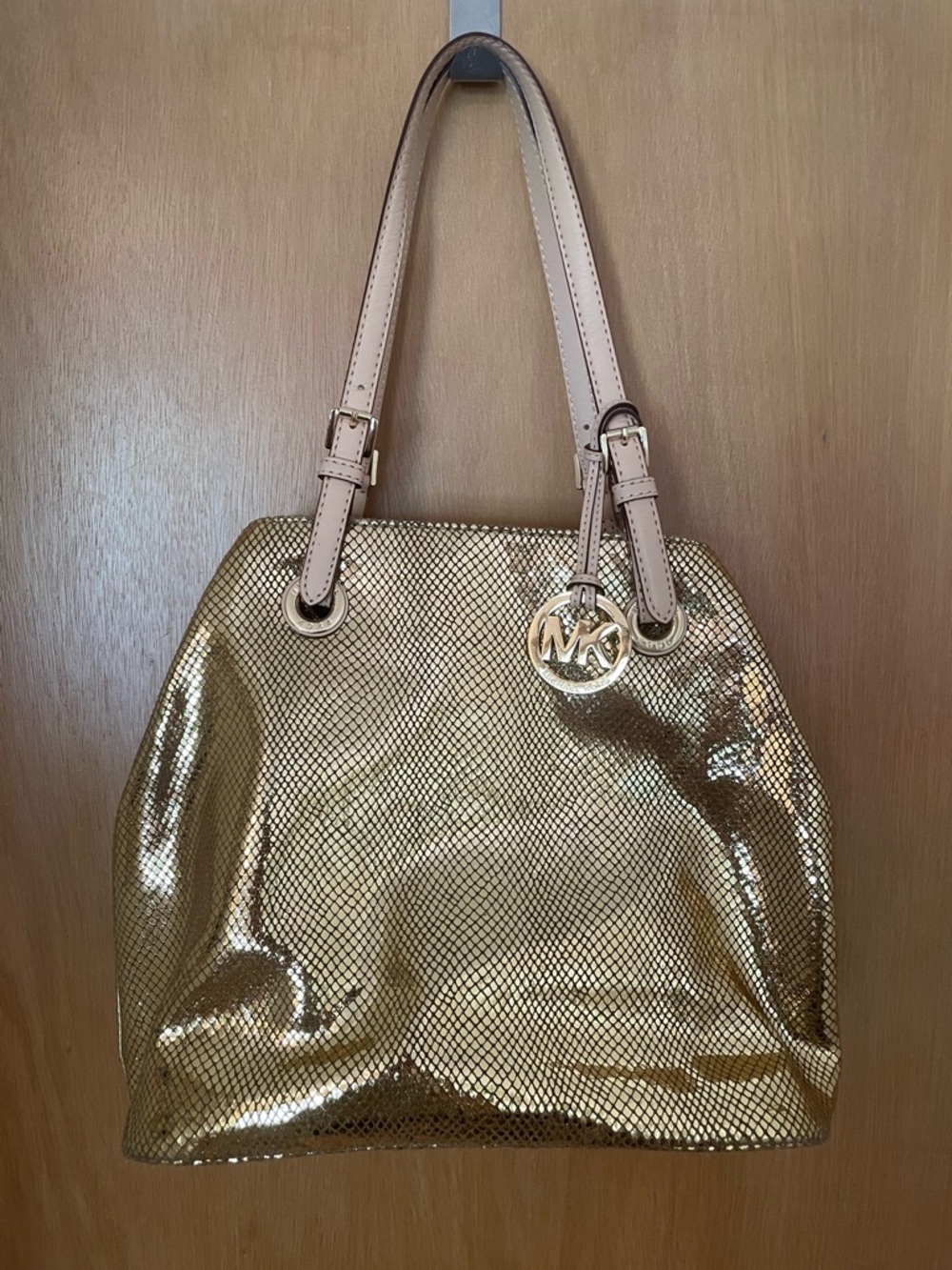 RARE Michael Kors Gold Sparkle ✨ Snake Leather Hobo Satchel Tote Shoulder Bag